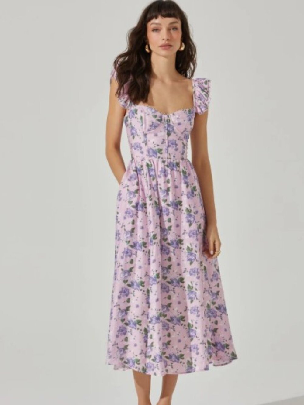 ASTR Wedelia Print Midi Corset Dress Purple Floral Small